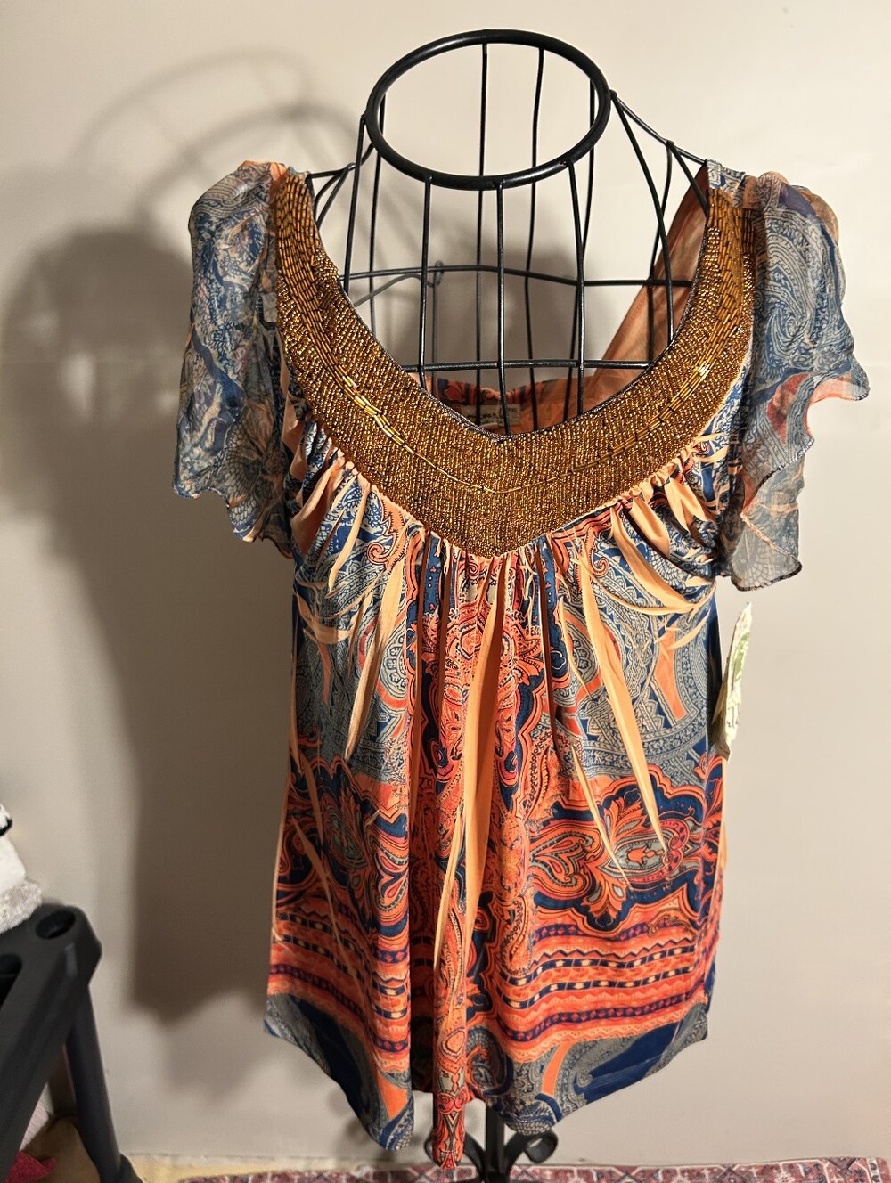 NEW one world size extra large p shirt orange pretty bling print dress casual